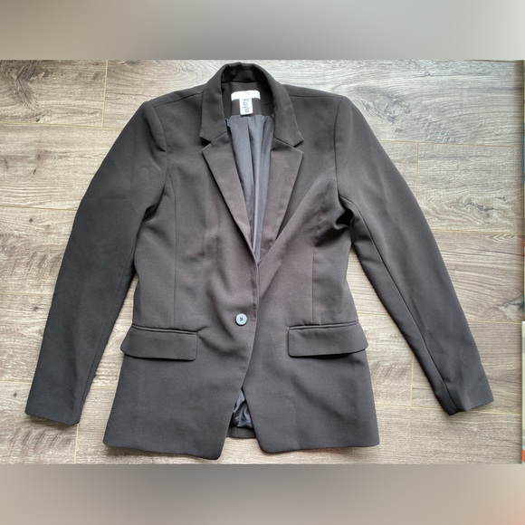 H&M black blazer/ suit jacket, padded shoulders single button - Picture 1 of 7
